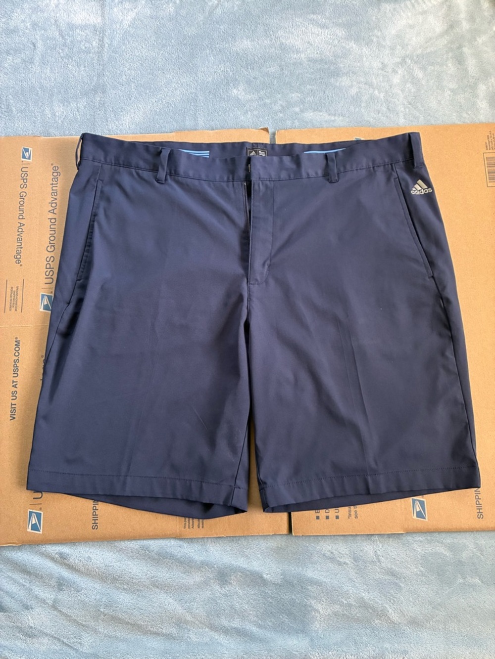 Adidas Men's Flat Front Shirt Gripper Waist Polyester Navy Blue Golf Shorts 40 L